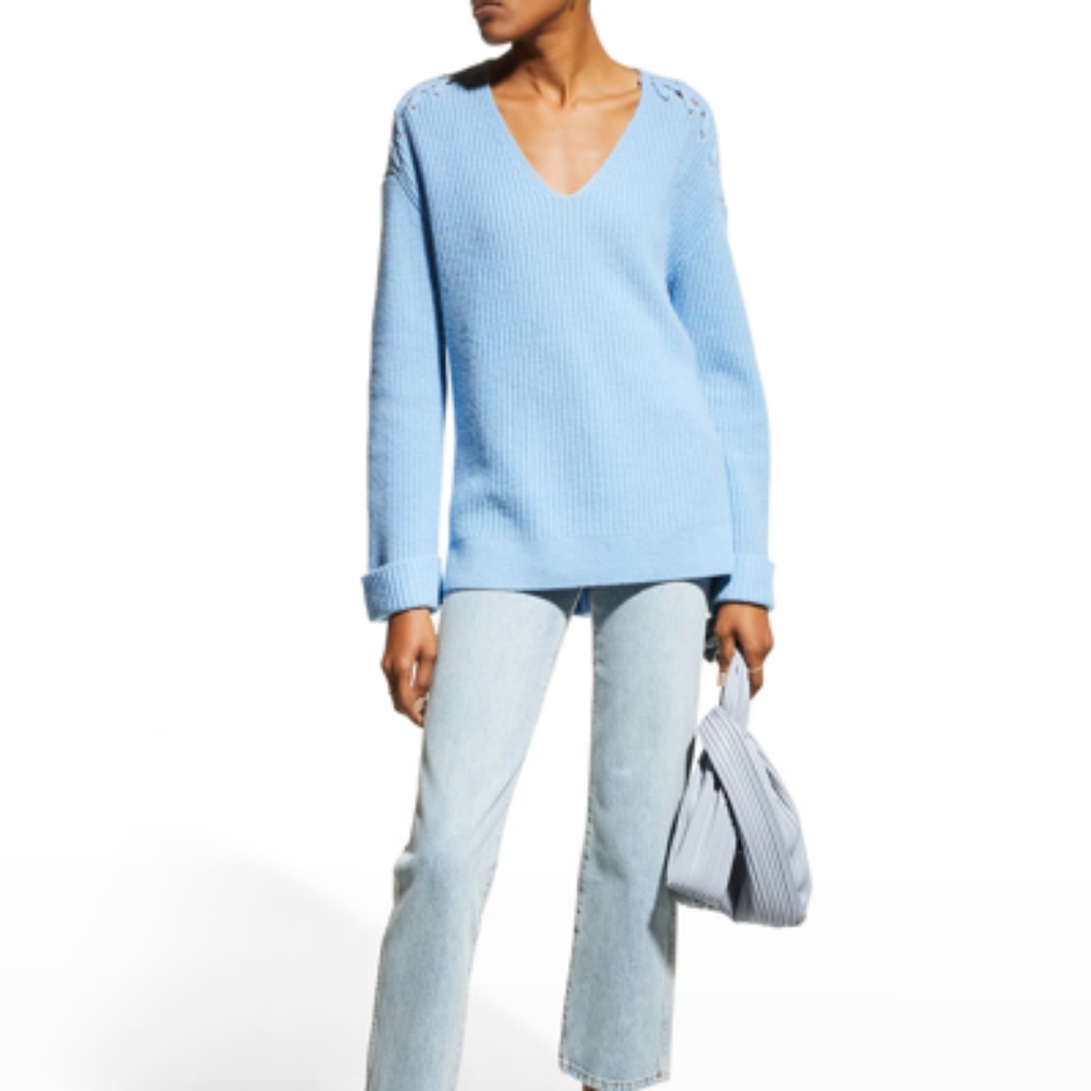 Cashmere V-Neck Stitch Shoulder Sweater